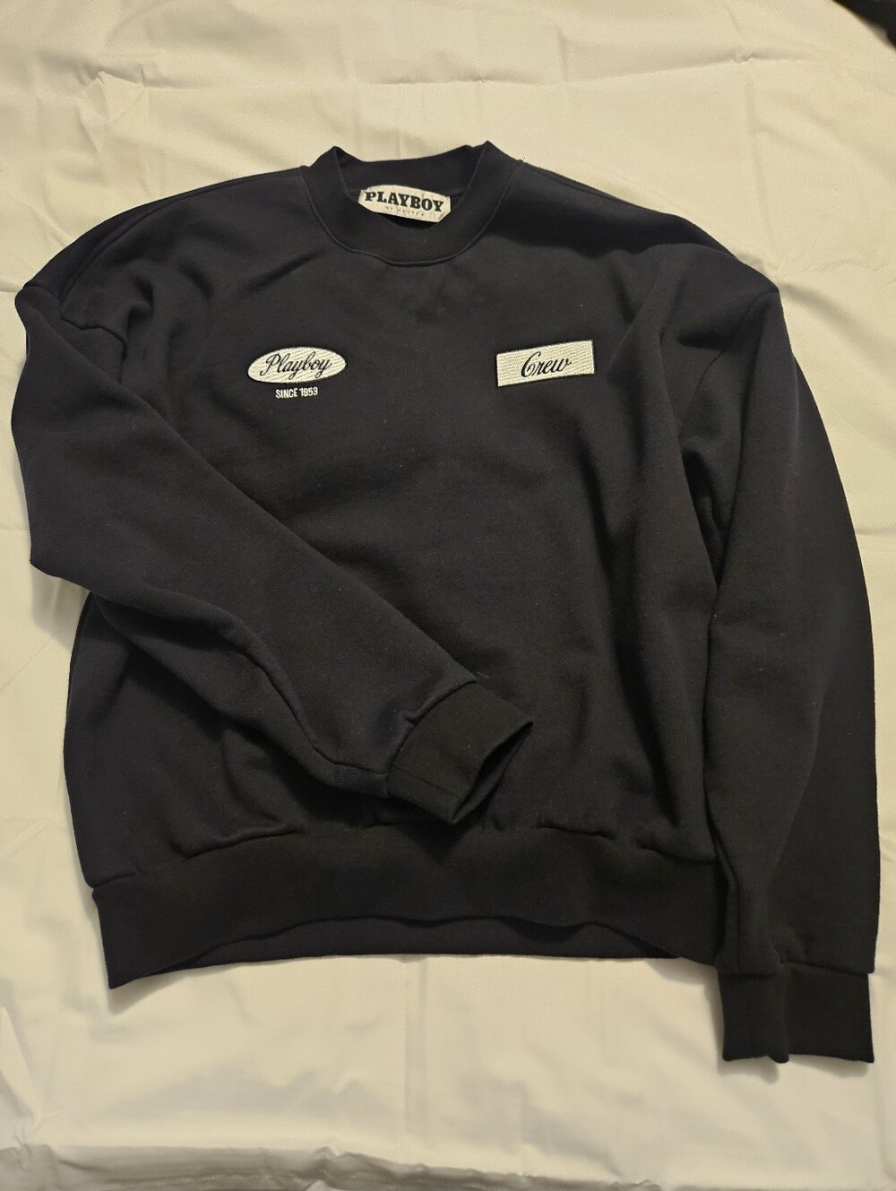 PLAYBOY Pac Sun Black Crewneck with Contrasting White Label Mens Small NWOT